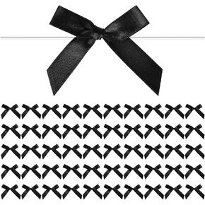 50 PCS أسود أسود للعلاجات 2.75 بوصة شريط ساتان تويست Tipt Bow للهدية تغليف أقواس صغيرة لحزمة الحرف تزيين شريط القوس لمخبز الحلوى ديكورات حفلات الزفاف حفلة