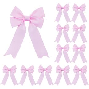 12 PCS Pink Burlap Ribbon Bows 5 "X7" Decore Farmhouse Decors لحفلات الزفاف ، الحرف اليدوية على مدار السنة (الوردي)