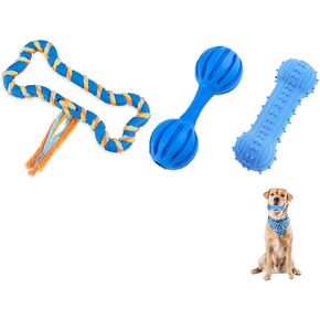 التخليص 3 عبوة TPR Dog Toy مجموعة-خاتم الشد ، عظم صرير ، و Bell Dumbbell للكلاب الصغيرة والمتوسطة ، ألعاب اللعب التفاعلية المتينة والممتعة