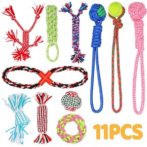 11 Pack Various Heavy Duty Dog Rope Toys for Large & Medium Dogs Teething, Entertainment & Interaction, Chewers Pack with Rope, Training Balls and Dog Squeaky Toys