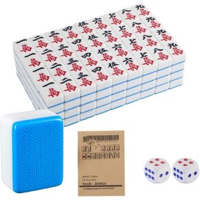 مجموعة Mahjong الصينية ، كلاسيكية مع 146+ البلاط الملون الأزرق ، مؤشر الرياح والزهر الكبير 1.6 بوصة 40 ملم البلاط mahjong melamine transtraction ، الكاملة البلاط mahjong مع حقيبة حمل