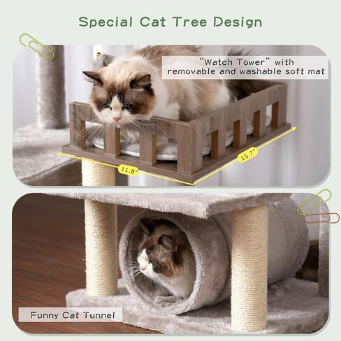 Cat Tree with Tunnel, Cat Tower for Indoor Cats, Tall Cat Tree Tower with Cat Condo, Food Station, Large Platform, Scratching Posts, Hammock, Light Gray GCT021W in Saudi Arabia