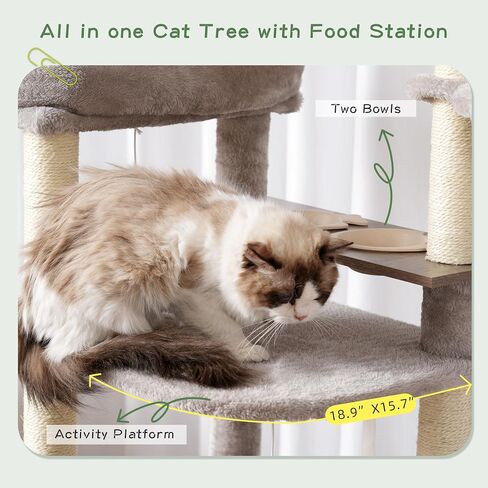 Cat Tree with Tunnel, Cat Tower for Indoor Cats, Tall Cat Tree Tower with Cat Condo, Food Station, Large Platform, Scratching Posts, Hammock, Light Gray GCT021W in Saudi Arabia
