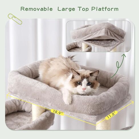 Cat Tree with Tunnel, Cat Tower for Indoor Cats, Tall Cat Tree Tower with Cat Condo, Food Station, Large Platform, Scratching Posts, Hammock, Light Gray GCT021W in Saudi Arabia