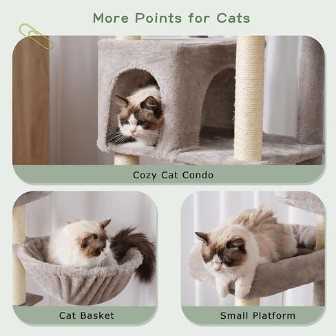 Cat Tree with Tunnel, Cat Tower for Indoor Cats, Tall Cat Tree Tower with Cat Condo, Food Station, Large Platform, Scratching Posts, Hammock, Light Gray GCT021W in Saudi Arabia