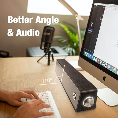 MICA Computer Speakers, Wired Computer Sound Bar, Wooden Mini Soundbar, USB Powered PC Speakers for Desktop Monitor, Laptop, Tablet, 3.5mm Aux Connection, Angled, Yellow (M30C) in Kuwait