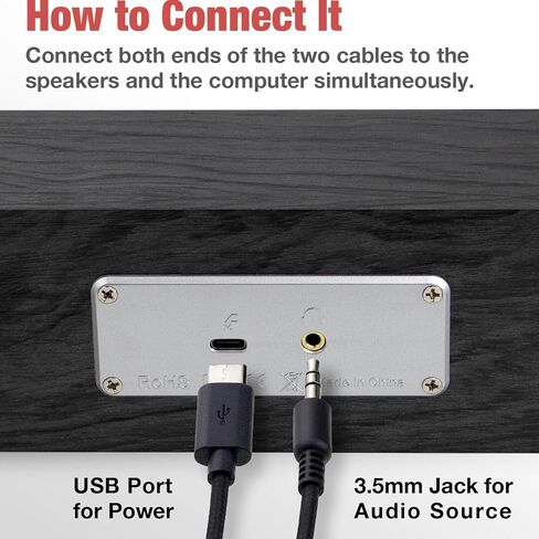 MICA Computer Speakers, Wired Computer Sound Bar, Wooden Mini Soundbar, USB Powered PC Speakers for Desktop Monitor, Laptop, Tablet, 3.5mm Aux Connection, Angled, Yellow (M30C) in Kuwait