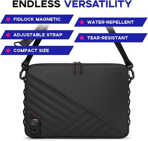 Asus Rog Slash Sleeve Bag 4.0 ، Fit 16 "كمبيوتر محمول ، محول ، والماوس ، مقاوم للدموع ، ماء ، جلود بو ، حزام كتف قابل للتعديل ، حزام تثبيت ثلاث نقاط ، جيوب متعددة ، أسود ، أسود in Kuwait