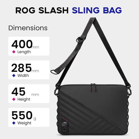 Asus Rog Slash Sleeve Bag 4.0 ، Fit 16 "كمبيوتر محمول ، محول ، والماوس ، مقاوم للدموع ، ماء ، جلود بو ، حزام كتف قابل للتعديل ، حزام تثبيت ثلاث نقاط ، جيوب متعددة ، أسود ، أسود in Kuwait