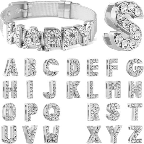 stino Rhinestone Letter Charms Set for Junk Cases, 52 Pieces, Slide Alphabet Beads for Phone Cases, Bracelets, DIY Jewelry Making, Silver in Saudi Arabia