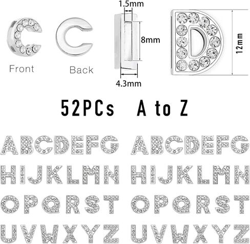 stino Rhinestone Letter Charms Set for Junk Cases, 52 Pieces, Slide Alphabet Beads for Phone Cases, Bracelets, DIY Jewelry Making, Silver in Saudi Arabia