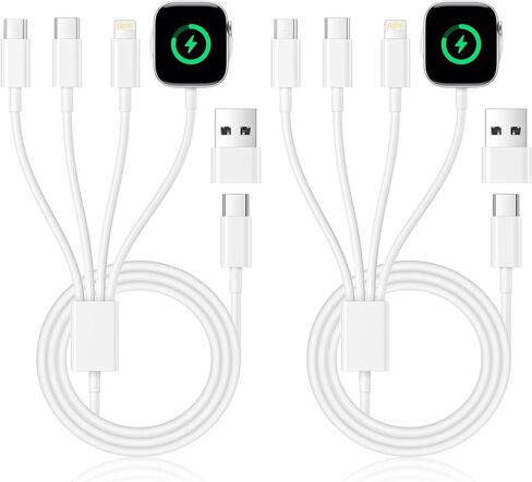 4 in 2 Multi Charging Cable for Apple Watch Charger Cable, Wireless Apple Watch Charger USB C iWatch Charger Fast Charging with USB C/Lightning/Micro Cord for Apple Watch Ultra/SE/9/8/7/6,iPhone 15/14 in Kuwait