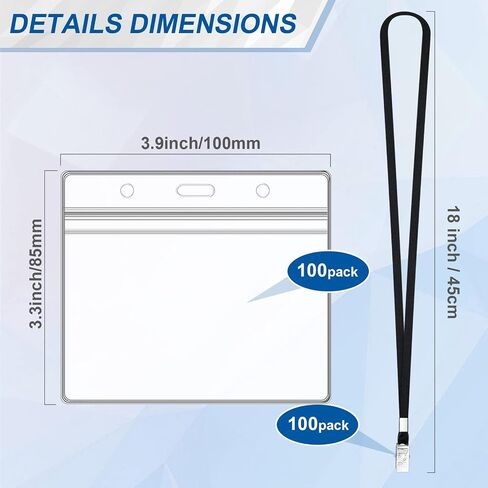30Pcs Lanyards for Id Badges and 30 Pcs Clear Plastic Horizontal Name Badge ID Card Holders, Neck Lanyards with Metal Clip Waterproof Resealable Name Tag Badge ID Card Holders, Black in Saudi Arabia