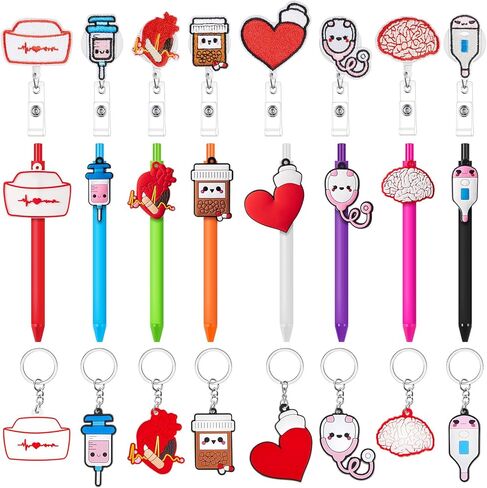 Henoyso 24 PCS Nurse Week Gifts Bulk 2025 Proofering Gift 8 Funny Pen 8 Trawractable Benel 8 Key Key -keychain key id idge stalers for CNA sterming (أناقة) (أنيقة) in Kuwait