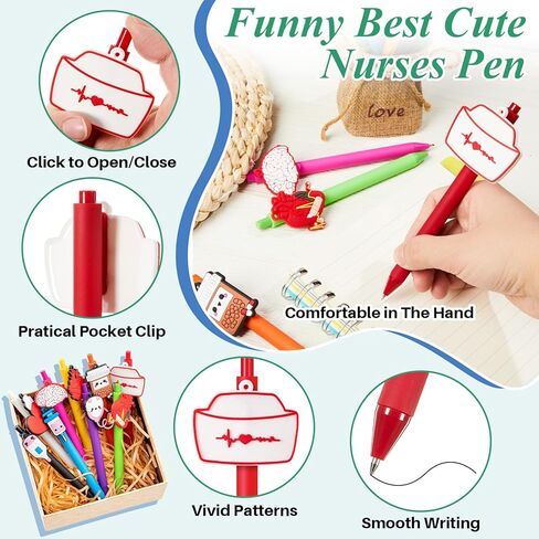 Henoyso 24 PCS Nurse Week Gifts Bulk 2025 Proofering Gift 8 Funny Pen 8 Trawractable Benel 8 Key Key -keychain key id idge stalers for CNA sterming (أناقة) (أنيقة) in Kuwait