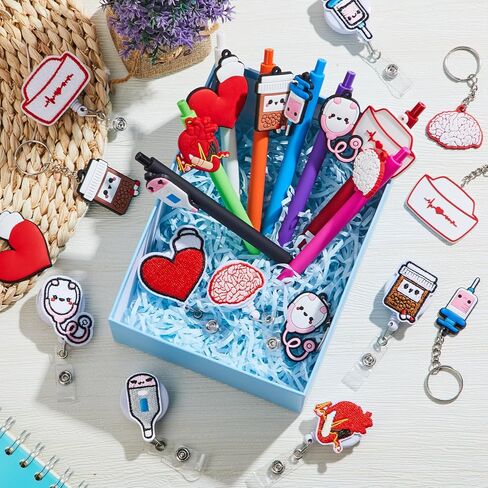 Henoyso 24 PCS Nurse Week Gifts Bulk 2025 Proofering Gift 8 Funny Pen 8 Trawractable Benel 8 Key Key -keychain key id idge stalers for CNA sterming (أناقة) (أنيقة) in Kuwait