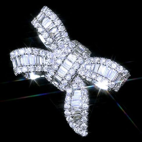 18k Platinum Plated Sterling Silver Shiny Cubic Zirconia Crystal Bow-Knot Engagement Wedding Ring (6) in Saudi Arabia