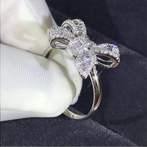 18k Platinum Plated Sterling Silver Shiny Cubic Zirconia Crystal Bow-Knot Engagement Wedding Ring (6) in Saudi Arabia