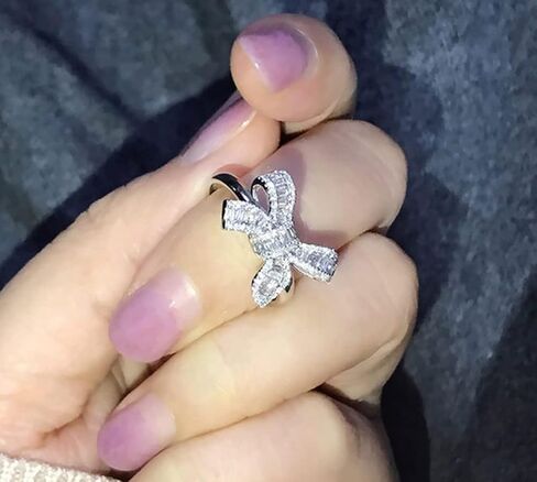 18k Platinum Plated Sterling Silver Shiny Cubic Zirconia Crystal Bow-Knot Engagement Wedding Ring (6) in Saudi Arabia
