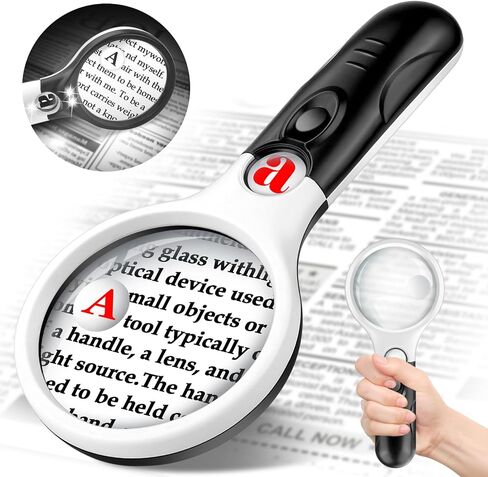 Compact Magnifying Glass with Lights,45X 10X 5X Small Handheld Lighted Magnifier, 3 LED Light Magnifying Glass for Reading Small Prints & Low Vision Seniors B&W in Saudi Arabia