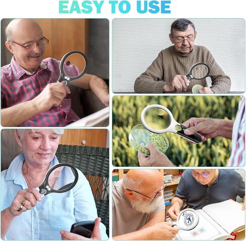 Compact Magnifying Glass with Lights,45X 10X 5X Small Handheld Lighted Magnifier, 3 LED Light Magnifying Glass for Reading Small Prints & Low Vision Seniors B&W in Saudi Arabia