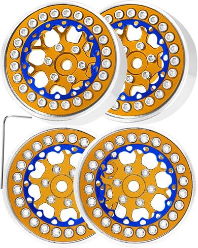 لـ SCX24 TRX4M 1/24 1/18 RC Crawler Car ، 1.3 "TIRES Beadlock Wheel Rim RC Truck Tyres Rims. (4pcs) Blue in Kuwait