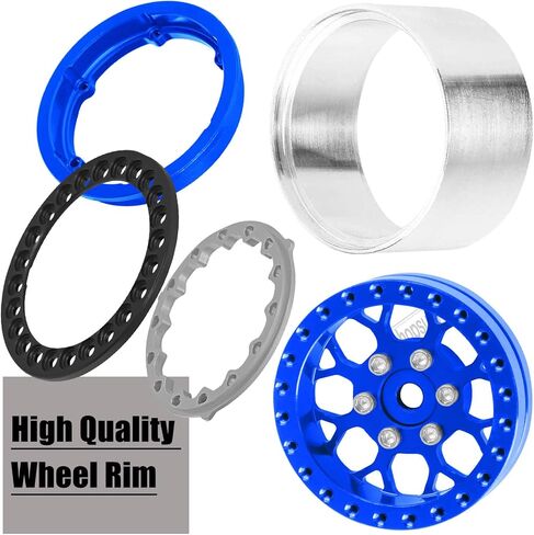 لـ SCX24 TRX4M 1/24 1/18 RC Crawler Car ، 1.3 "TIRES Beadlock Wheel Rim RC Truck Tyres Rims. (4pcs) Blue in Kuwait