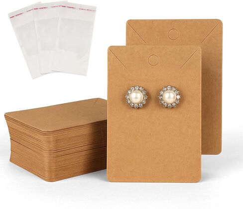 100 Pcs Earring Cards Kraft Paper with 100 Pcs Packaging Bags, Jewelry Display Cards Tags for Earrings Necklaces DIY Crafts Retail (Black) in Saudi Arabia