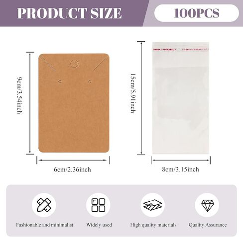 100 Pcs Earring Cards Kraft Paper with 100 Pcs Packaging Bags, Jewelry Display Cards Tags for Earrings Necklaces DIY Crafts Retail (Black) in Saudi Arabia