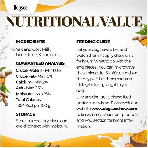 Dogsee Himalayan Yak Chews with Turmeric/Curcumin (Small - 3 Bars) | for Small Dogs | Dog Treats for Dogs | Help Alleviate Joint Pain | Rawhide-Free in Saudi Arabia