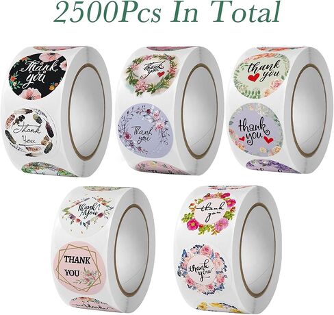 Thank You Stickers in 36 Designs, 2500 Pcs 1 Inch Thank You Stickers Labels for Envelopes, Bubble Mailers and Gift Bags Packaging for Small Business (Floral Style) in Saudi Arabia