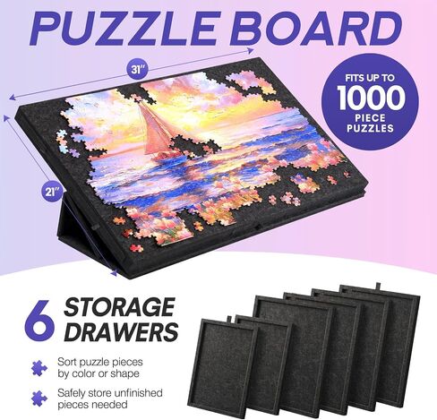 Hatisan Puzzle Board with Drawers and Cover, Portable Felt Puzzle Table for Adults,Foldaway Jigsaw Puzzle Board for Birthday (Dark Grey, 1000 PCS) in Saudi Arabia