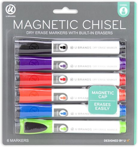 U Brands Low Odor Magnetic Dry Erase Markers With Erasers, Chisel Tip, 6-Count (Assorted Colors) & Magnetic Dry Erase Board Eraser, Felt Bottom Surface, 4.5 x 2.25 x 1 Inches - 581U04-16 in Saudi Arabia