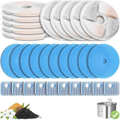 10-Pack Cat Fountain Filter Replacement for Square 73oz/2.2L Automatic Pet Fountain, Triple Filtration System Activated Carbon Filters for Stainless Steel Dog Dispenser Water Bowl in Saudi Arabia