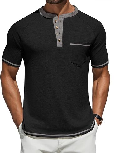 COOFANDY Mens Henley Shirts Short Sleeve Casual Button T-Shirts Basic Tee Shirts Summer Vintage T Shirts with Pocket in Kuwait