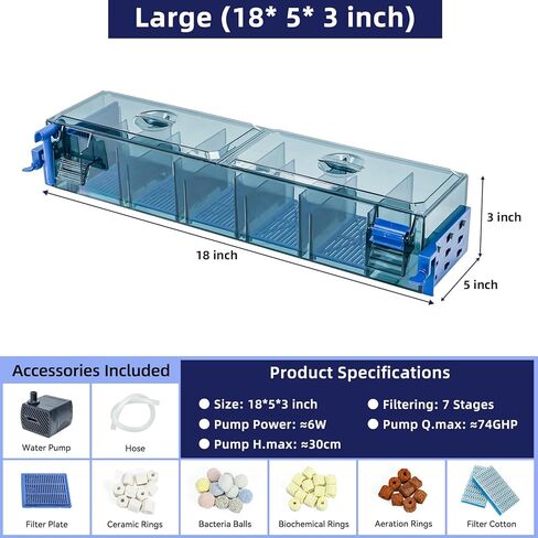 مرشح حوض السمك المتعدد المراحل لخزانات السمك من 20-50 جالون أسماك الشلال الأوكسجين ونظام مرشح هواية فائقة الدقة مع حماية دفقة وتصاعد مزدوج (13 بوصة) in Kuwait