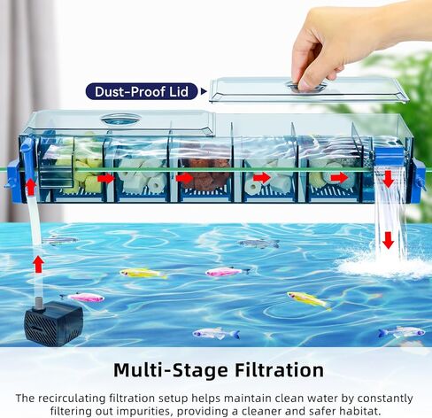 مرشح حوض السمك المتعدد المراحل لخزانات السمك من 20-50 جالون أسماك الشلال الأوكسجين ونظام مرشح هواية فائقة الدقة مع حماية دفقة وتصاعد مزدوج (13 بوصة) in Kuwait
