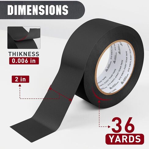 Duct Tape, Heavy Duty PVC Easy Tear Tape, Strong Adhesive Waterproof Duct Tape for Indoor Outdoor Repairs, 2 in x 36 Yard, Black, 1 Roll in Kuwait