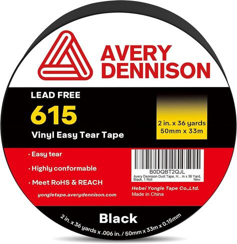 Duct Tape, Heavy Duty PVC Easy Tear Tape, Strong Adhesive Waterproof Duct Tape for Indoor Outdoor Repairs, 2 in x 36 Yard, Black, 1 Roll in Kuwait