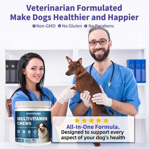 Dog Multivitamin, Glucosamine Chondroitin for Dogs, Krill Oil, Probiotics, Dog Vitamins and Supplements for Immune Health, Heart, Digestion Hip & Joints, Skin, Coat (180 Chews, Steak) in Saudi Arabia
