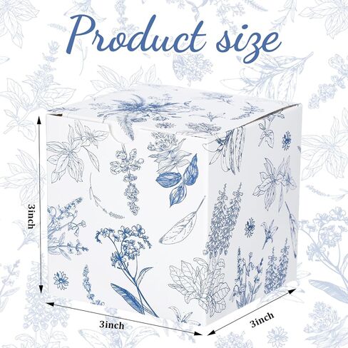 TeCunite 50 PCS 3x3x3 '' Blue Floral Paper Hights Joxes Chinoiserie Floral Print Paper Paper Box Blue White Party Bag Braches Cynaging Bagging for Wedder in Saudi Arabia