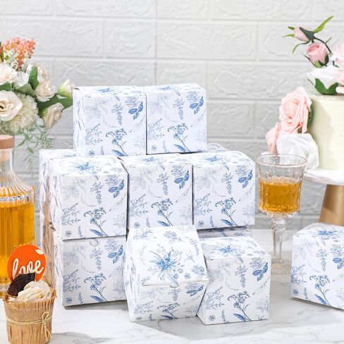 TeCunite 50 PCS 3x3x3 '' Blue Floral Paper Hights Joxes Chinoiserie Floral Print Paper Paper Box Blue White Party Bag Braches Cynaging Bagging for Wedder in Saudi Arabia