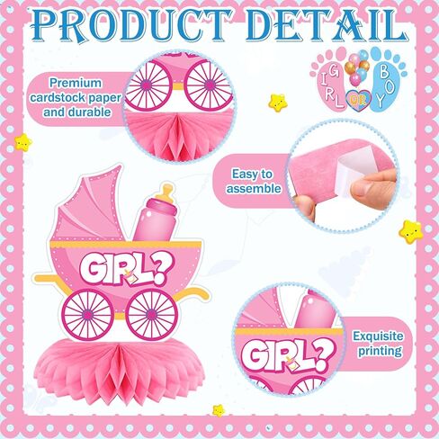 12 Pcs Gender Reveal Decoration Set, Baby Gender Reveal Honeycomb Centerpieces, Blue and Pink, He or She, Boy or Girl, Pregnancy Announcements Newborn Baby Shower Party Supplies for Unisex in Kuwait