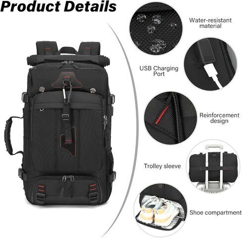 Travel Backpack for Men, 50L Large Carry on Backpack Durable Convertible Duffle Bag Fit for 17 Inch Laptop with Shoe Compartment, Wet Pocket in Saudi Arabia