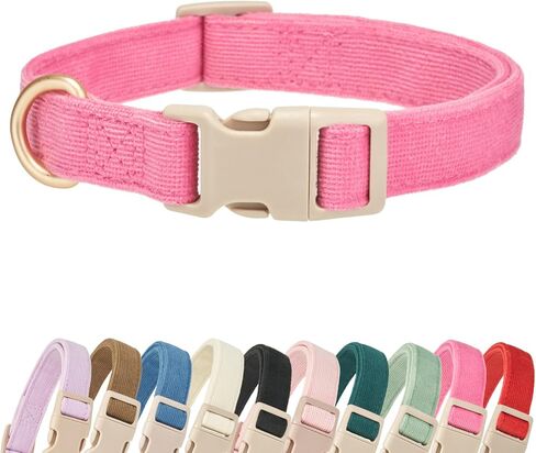 Soft Cotton Dog Collar Adjustable Corduroy Dog Collars for Small Medium Large Female Dogs(Hot Pink,Medium) in Kuwait