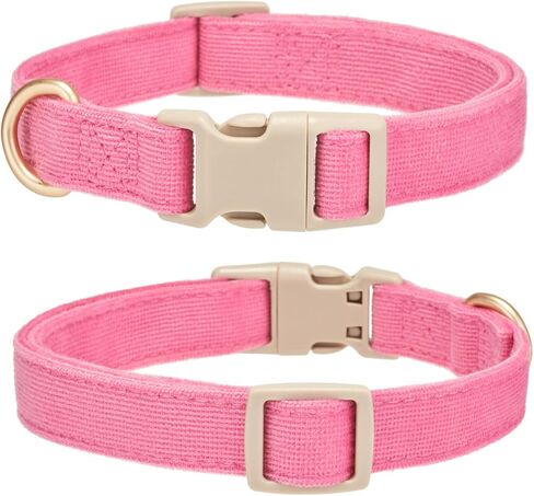 Soft Cotton Dog Collar Adjustable Corduroy Dog Collars for Small Medium Large Female Dogs(Hot Pink,Medium) in Kuwait
