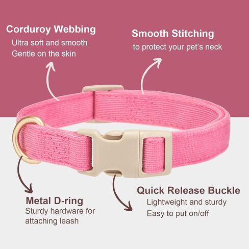 Soft Cotton Dog Collar Adjustable Corduroy Dog Collars for Small Medium Large Female Dogs(Hot Pink,Medium) in Kuwait