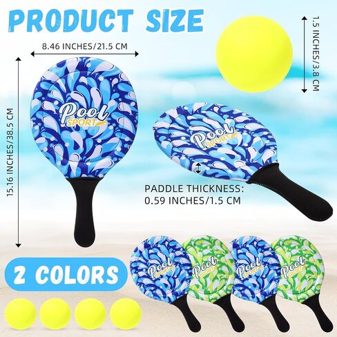 4 Pcs Water Paddle and Ball Set Beach Paddle Ball Waterproof Paddle Outdoor Games for Kids Teens Adults Swimming Pool Beach Game (Blue, Green) in Saudi Arabia