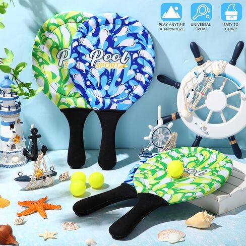 4 Pcs Water Paddle and Ball Set Beach Paddle Ball Waterproof Paddle Outdoor Games for Kids Teens Adults Swimming Pool Beach Game (Blue, Green) in Saudi Arabia