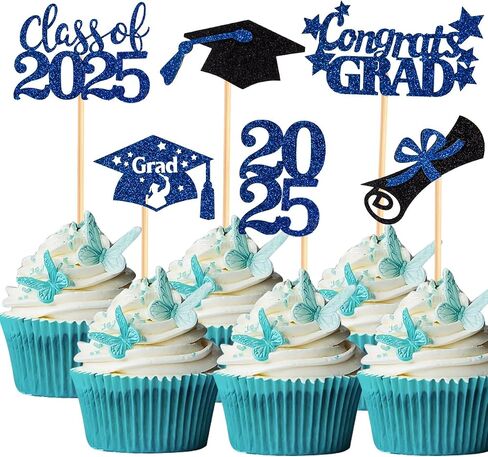 60 Pcs 2025 Graduation Cupcake Toppers,Glitter Class of 2025 Cupcake Toppers 2025 Congrats Grad Cap Diploma Cupcake Picks for Graduation Theme Party Cake Decorations,Gold in Saudi Arabia